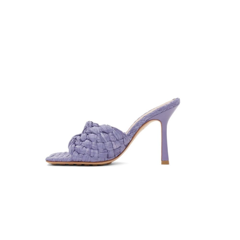 Bottega Veneta Woven Raffia Square Toe Heel Mules Purple Lavender
